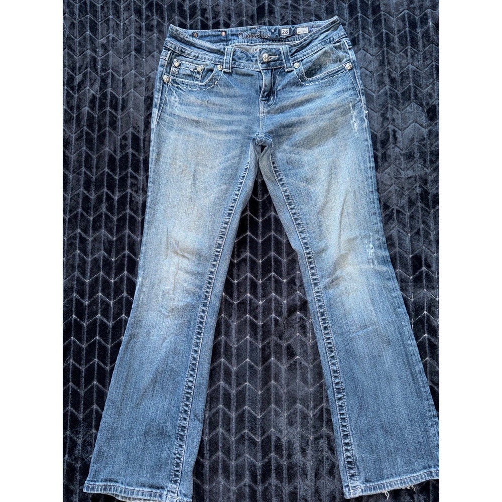 Miss Me Women's‎ Boot Embellish Blue Denim Low Rise Medium Wash Size 28